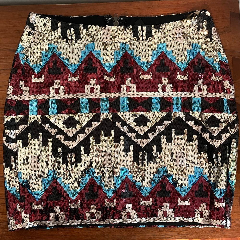 Hot & Delicious Sequin Pencil Skirt - Black, Burgundy & Turquoise